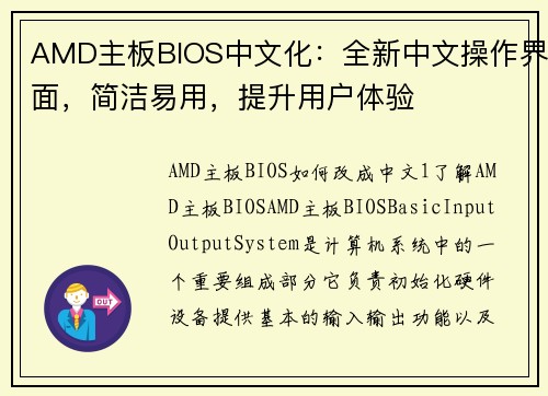 AMD主板BIOS中文化：全新中文操作界面，简洁易用，提升用户体验