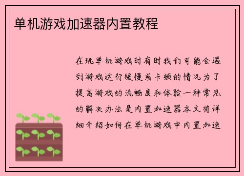 单机游戏加速器内置教程